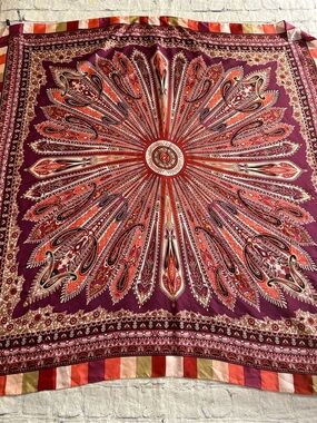 TALBOTS MULTI COLOR BURGUNDY/BLACK/PINK/SALMON ABSTRACT 100% SILK SQUARE SCARF